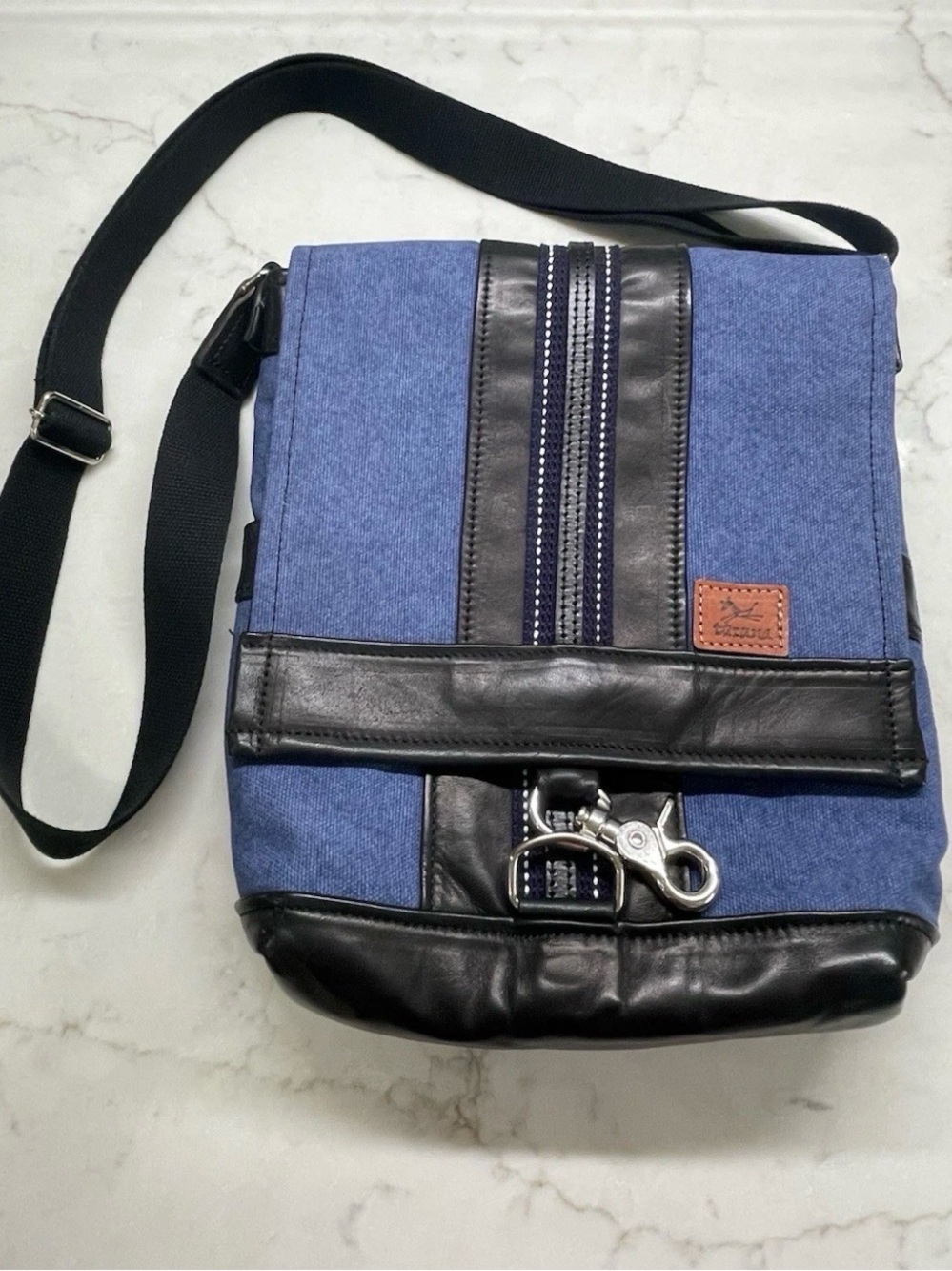 Tazuna Kyoto Japan Canvas Horsehide Leather Crossbody Messenger Shldr Bag Blue